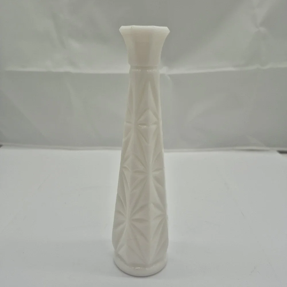 Vintage Hoosier Milk Glass Starburst Bud Vase Textured White 9 Inch